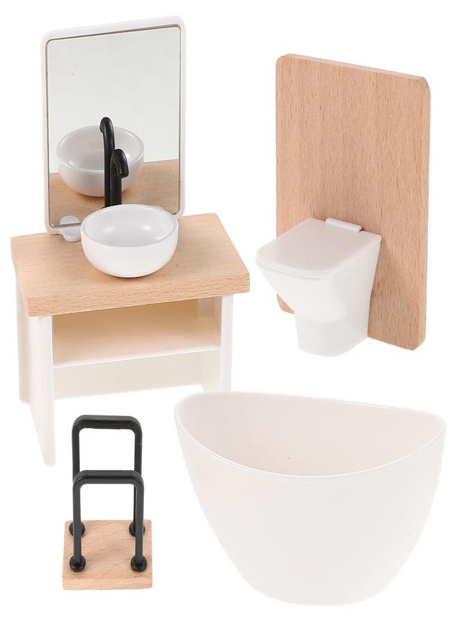 JOINPAYA Dollhouse Bathroom Set: 1:12 Scale Shower Room Model Miniature Toilet Bathtub Basin Cabinet with Sink for Dollhouse Accessories - Image 1